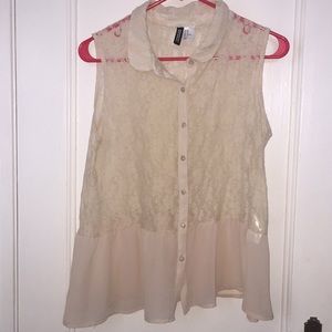 Lace and chiffon button up